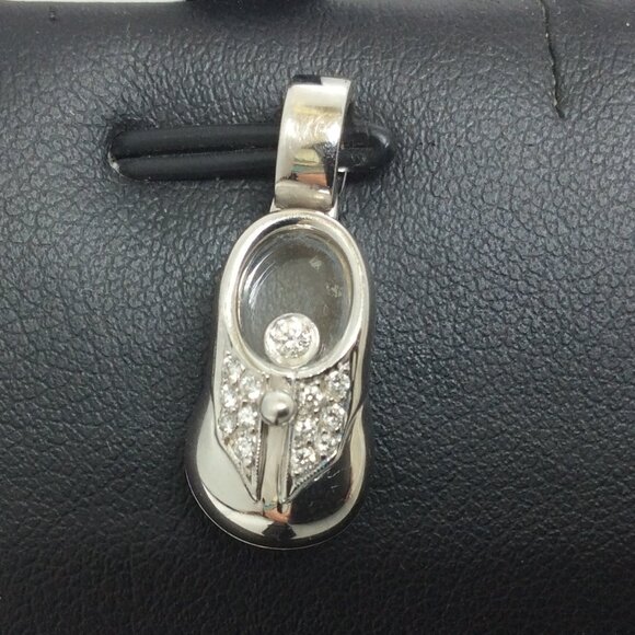 18k White Real SOLID Gold Tapping Diamond shoe charm Pendant5.10gr